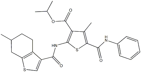 isopropyl 5-(anilinocarbonyl)-4-methyl-2-{[(6-methyl-4,5,6,7-tetrahydro-1-benzothien-3-yl)carbonyl]amino}-3-thiophenecarboxylate Struktur