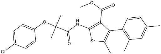 methyl 2-{[2-(4-chlorophenoxy)-2-methylpropanoyl]amino}-4-(2,4-dimethylphenyl)-5-methyl-3-thiophenecarboxylate,438212-01-2,结构式