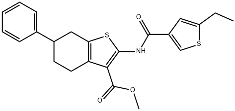 methyl 2-{[(5-ethyl-3-thienyl)carbonyl]amino}-6-phenyl-4,5,6,7-tetrahydro-1-benzothiophene-3-carboxylate 化学構造式