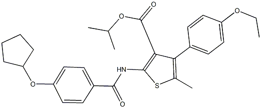 isopropyl 2-{[4-(cyclopentyloxy)benzoyl]amino}-4-(4-ethoxyphenyl)-5-methyl-3-thiophenecarboxylate Struktur