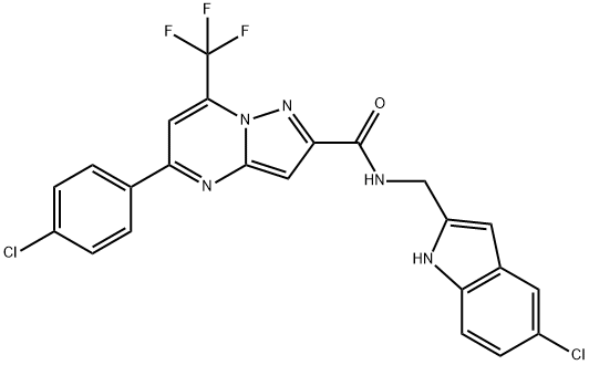 N-[(5-chloro-1H-indol-2-yl)methyl]-5-(4-chlorophenyl)-7-(trifluoromethyl)pyrazolo[1,5-a]pyrimidine-2-carboxamide 化学構造式