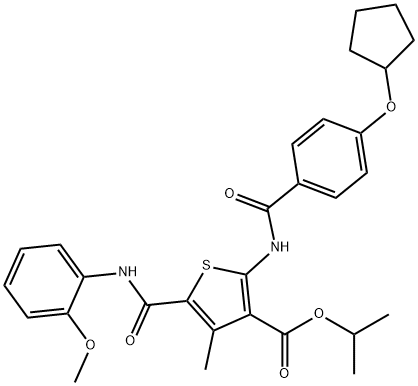 438214-31-4 isopropyl 2-{[4-(cyclopentyloxy)benzoyl]amino}-5-[(2-methoxyanilino)carbonyl]-4-methyl-3-thiophenecarboxylate