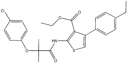 ethyl 2-{[2-(4-chlorophenoxy)-2-methylpropanoyl]amino}-4-(4-ethylphenyl)-3-thiophenecarboxylate Structure