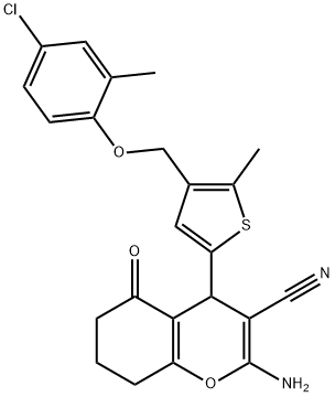 2-amino-4-{4-[(4-chloro-2-methylphenoxy)methyl]-5-methyl-2-thienyl}-5-oxo-5,6,7,8-tetrahydro-4H-chromene-3-carbonitrile 结构式