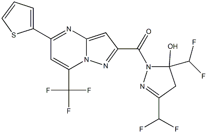 3,5-bis(difluoromethyl)-1-{[5-(2-thienyl)-7-(trifluoromethyl)pyrazolo[1,5-a]pyrimidin-2-yl]carbonyl}-4,5-dihydro-1H-pyrazol-5-ol,438215-62-4,结构式