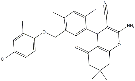 2-amino-4-{5-[(4-chloro-2-methylphenoxy)methyl]-2,4-dimethylphenyl}-7,7-dimethyl-5-oxo-5,6,7,8-tetrahydro-4H-chromene-3-carbonitrile|