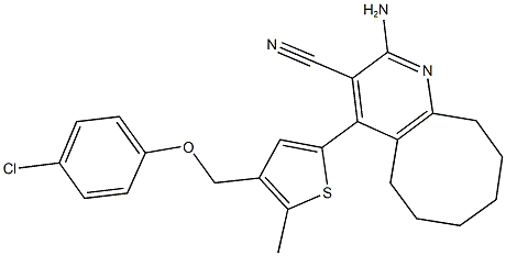 2-amino-4-{4-[(4-chlorophenoxy)methyl]-5-methyl-2-thienyl}-5,6,7,8,9,10-hexahydrocycloocta[b]pyridine-3-carbonitrile Structure