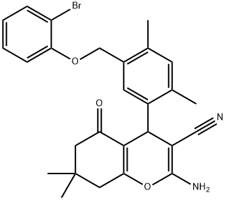 2-amino-4-{5-[(2-bromophenoxy)methyl]-2,4-dimethylphenyl}-7,7-dimethyl-5-oxo-5,6,7,8-tetrahydro-4H-chromene-3-carbonitrile Structure