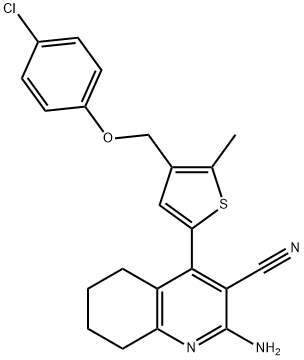 2-amino-4-{4-[(4-chlorophenoxy)methyl]-5-methyl-2-thienyl}-5,6,7,8-tetrahydro-3-quinolinecarbonitrile Struktur