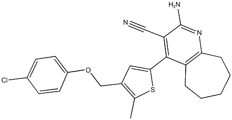 2-amino-4-{4-[(4-chlorophenoxy)methyl]-5-methyl-2-thienyl}-6,7,8,9-tetrahydro-5H-cyclohepta[b]pyridine-3-carbonitrile 结构式