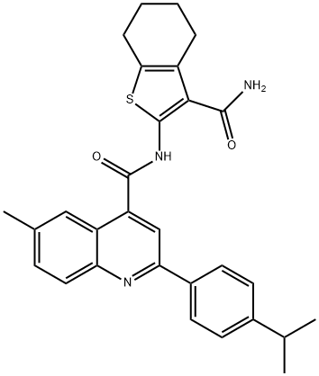 N-[3-(aminocarbonyl)-4,5,6,7-tetrahydro-1-benzothien-2-yl]-2-(4-isopropylphenyl)-6-methyl-4-quinolinecarboxamide 结构式