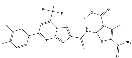 methyl 5-(aminocarbonyl)-2-({[5-(3,4-dimethylphenyl)-7-(trifluoromethyl)pyrazolo[1,5-a]pyrimidin-2-yl]carbonyl}amino)-4-methyl-3-thiophenecarboxylate,438218-28-1,结构式