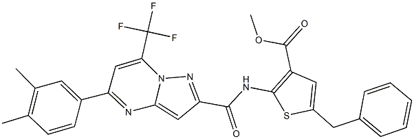 methyl 5-benzyl-2-({[5-(3,4-dimethylphenyl)-7-(trifluoromethyl)pyrazolo[1,5-a]pyrimidin-2-yl]carbonyl}amino)-3-thiophenecarboxylate Structure