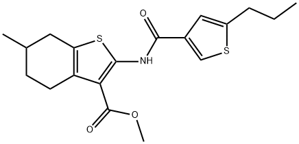 methyl 6-methyl-2-{[(5-propyl-3-thienyl)carbonyl]amino}-4,5,6,7-tetrahydro-1-benzothiophene-3-carboxylate Struktur
