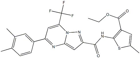 ethyl 2-({[5-(3,4-dimethylphenyl)-7-(trifluoromethyl)pyrazolo[1,5-a]pyrimidin-2-yl]carbonyl}amino)-5-methyl-3-thiophenecarboxylate Struktur