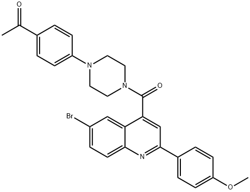 1-[4-(4-{[6-bromo-2-(4-methoxyphenyl)-4-quinolinyl]carbonyl}-1-piperazinyl)phenyl]ethanone 化学構造式