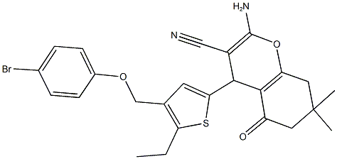 2-amino-4-{4-[(4-bromophenoxy)methyl]-5-ethyl-2-thienyl}-7,7-dimethyl-5-oxo-5,6,7,8-tetrahydro-4H-chromene-3-carbonitrile,438222-29-8,结构式