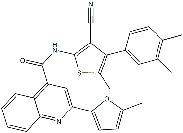 N-[3-cyano-4-(3,4-dimethylphenyl)-5-methyl-2-thienyl]-2-(5-methyl-2-furyl)-4-quinolinecarboxamide,438222-44-7,结构式