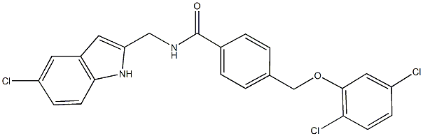 N-[(5-chloro-1H-indol-2-yl)methyl]-4-[(2,5-dichlorophenoxy)methyl]benzamide 结构式