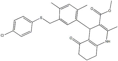 methyl 4-(5-{[(4-chlorophenyl)sulfanyl]methyl}-2,4-dimethylphenyl)-2-methyl-5-oxo-1,4,5,6,7,8-hexahydro-3-quinolinecarboxylate,438223-06-4,结构式