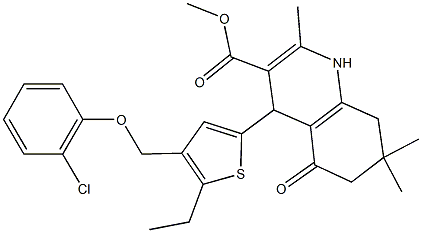 methyl 4-{4-[(2-chlorophenoxy)methyl]-5-ethyl-2-thienyl}-2,7,7-trimethyl-5-oxo-1,4,5,6,7,8-hexahydro-3-quinolinecarboxylate 结构式