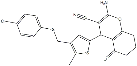 2-amino-4-(4-{[(4-chlorophenyl)sulfanyl]methyl}-5-methyl-2-thienyl)-5-oxo-5,6,7,8-tetrahydro-4H-chromene-3-carbonitrile 结构式