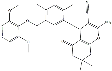 2-amino-4-{5-[(2,6-dimethoxyphenoxy)methyl]-2,4-dimethylphenyl}-7,7-dimethyl-5-oxo-5,6,7,8-tetrahydro-4H-chromene-3-carbonitrile 结构式