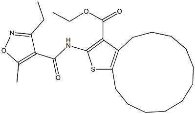 ethyl 2-{[(3-ethyl-5-methyl-4-isoxazolyl)carbonyl]amino}-5,6,7,8,9,10,11,12,13,14-decahydro-4H-cyclotrideca[b]thiophene-3-carboxylate Structure