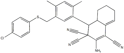 2-amino-4-(5-{[(4-chlorophenyl)sulfanyl]methyl}-2,4-dimethylphenyl)-4a,5,6,7-tetrahydro-1,3,3(4H)-naphthalenetricarbonitrile Structure