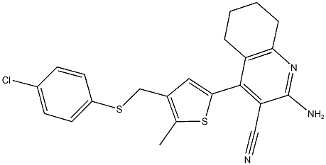 2-amino-4-(4-{[(4-chlorophenyl)sulfanyl]methyl}-5-methyl-2-thienyl)-5,6,7,8-tetrahydro-3-quinolinecarbonitrile 结构式