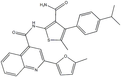 N-[3-(aminocarbonyl)-4-(4-isopropylphenyl)-5-methyl-2-thienyl]-2-(5-methyl-2-furyl)-4-quinolinecarboxamide Struktur