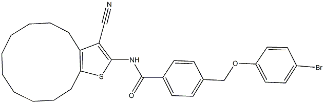 4-[(4-bromophenoxy)methyl]-N-(3-cyano-4,5,6,7,8,9,10,11,12,13-decahydrocyclododeca[b]thien-2-yl)benzamide 结构式