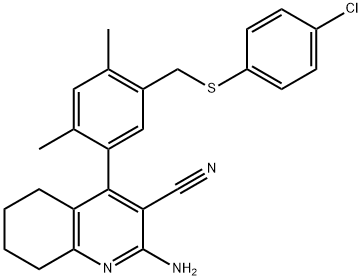 2-amino-4-(5-{[(4-chlorophenyl)sulfanyl]methyl}-2,4-dimethylphenyl)-5,6,7,8-tetrahydro-3-quinolinecarbonitrile,438228-80-9,结构式