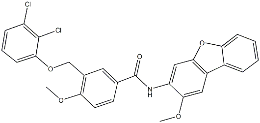 3-[(2,3-dichlorophenoxy)methyl]-4-methoxy-N-(2-methoxydibenzo[b,d]furan-3-yl)benzamide 结构式