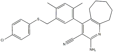 2-amino-4-(5-{[(4-chlorophenyl)sulfanyl]methyl}-2,4-dimethylphenyl)-6,7,8,9-tetrahydro-5H-cyclohepta[b]pyridine-3-carbonitrile Structure