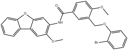 3-[(2-bromophenoxy)methyl]-4-methoxy-N-(2-methoxydibenzo[b,d]furan-3-yl)benzamide 化学構造式