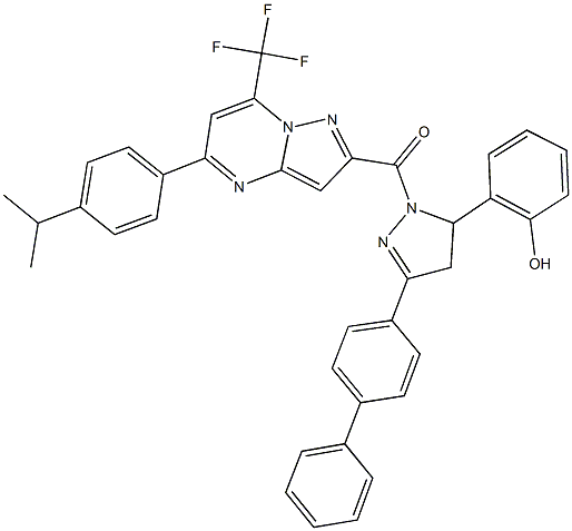 438231-32-4 2-(3-[1,1'-biphenyl]-4-yl-1-{[5-(4-isopropylphenyl)-7-(trifluoromethyl)pyrazolo[1,5-a]pyrimidin-2-yl]carbonyl}-4,5-dihydro-1H-pyrazol-5-yl)phenol