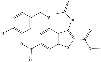 methyl 3-(acetylamino)-4-[(4-chlorobenzyl)sulfanyl]-6-nitro-1-benzothiophene-2-carboxylate Structure