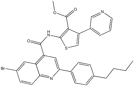 methyl 2-({[6-bromo-2-(4-butylphenyl)-4-quinolinyl]carbonyl}amino)-4-(3-pyridinyl)-3-thiophenecarboxylate 化学構造式