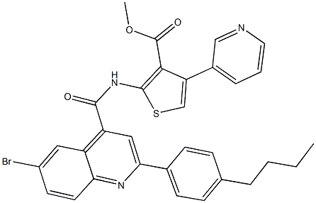 methyl 2-({[6-bromo-2-(4-butylphenyl)-4-quinolinyl]carbonyl}amino)-4-(3-pyridinyl)-3-thiophenecarboxylate Struktur