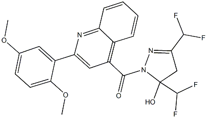 3,5-bis(difluoromethyl)-1-{[2-(2,5-dimethoxyphenyl)-4-quinolinyl]carbonyl}-4,5-dihydro-1H-pyrazol-5-ol Struktur