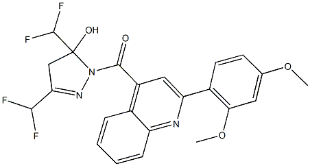 3,5-bis(difluoromethyl)-1-{[2-(2,4-dimethoxyphenyl)-4-quinolinyl]carbonyl}-4,5-dihydro-1H-pyrazol-5-ol Structure