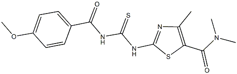 2-({[(4-methoxybenzoyl)amino]carbothioyl}amino)-N,N,4-trimethyl-1,3-thiazole-5-carboxamide 化学構造式