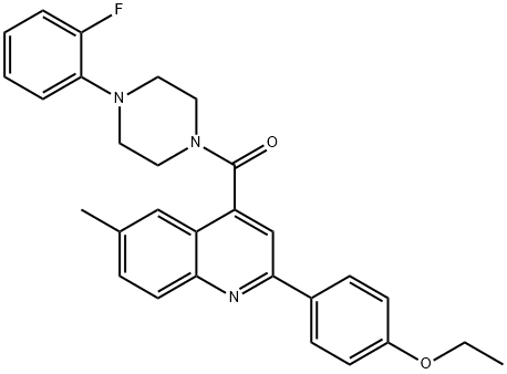 ethyl 4-(4-{[4-(2-fluorophenyl)-1-piperazinyl]carbonyl}-6-methyl-2-quinolinyl)phenyl ether Struktur