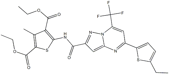 diethyl 5-({[5-(5-ethyl-2-thienyl)-7-(trifluoromethyl)pyrazolo[1,5-a]pyrimidin-2-yl]carbonyl}amino)-3-methyl-2,4-thiophenedicarboxylate Structure