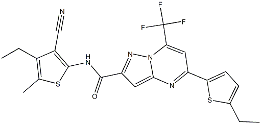 N-(3-cyano-4-ethyl-5-methyl-2-thienyl)-5-(5-ethyl-2-thienyl)-7-(trifluoromethyl)pyrazolo[1,5-a]pyrimidine-2-carboxamide 结构式