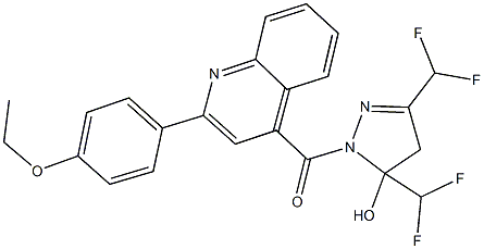 3,5-bis(difluoromethyl)-1-{[2-(4-ethoxyphenyl)-4-quinolinyl]carbonyl}-4,5-dihydro-1H-pyrazol-5-ol,438234-63-0,结构式
