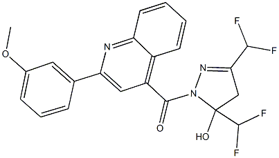 3,5-bis(difluoromethyl)-1-{[2-(3-methoxyphenyl)-4-quinolinyl]carbonyl}-4,5-dihydro-1H-pyrazol-5-ol Structure