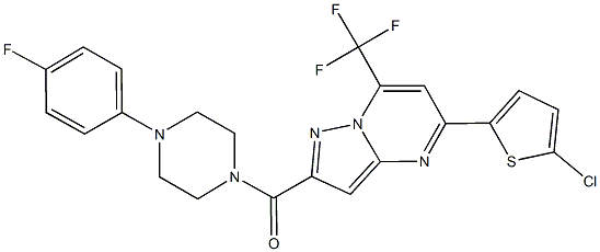 5-(5-chloro-2-thienyl)-2-{[4-(4-fluorophenyl)-1-piperazinyl]carbonyl}-7-(trifluoromethyl)pyrazolo[1,5-a]pyrimidine 化学構造式