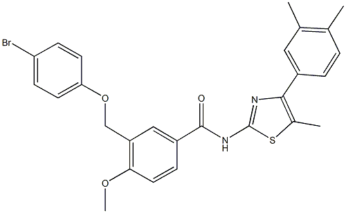 3-[(4-bromophenoxy)methyl]-N-[4-(3,4-dimethylphenyl)-5-methyl-1,3-thiazol-2-yl]-4-methoxybenzamide,438235-29-1,结构式